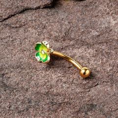 16G 5/16 Clear Gem Gold Tone Lucky Shamrock Curved Eyebrow Ring