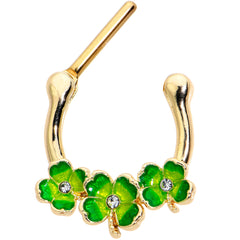 16G 5/16 Clear Gem Gold Tone Lucky Shamrock Cartilage Clicker