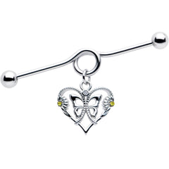14G Yellow CZ Gem Heart Flower Butterfly Project Bar 38mm