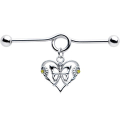 14G Yellow CZ Gem Heart Flower Butterfly Project Bar 38mm