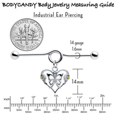 14G Yellow CZ Gem Heart Flower Butterfly Project Bar 38mm