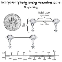 14G 9/16 Clear CZ Gem Starry Saturn Dangle Nipple Ring Set