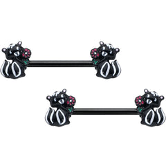 14G 9/16 Black Funky Skunk Barbell Nipple Ring Set