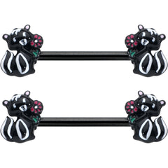 14G 9/16 Black Funky Skunk Barbell Nipple Ring Set