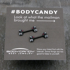 14G 9/16 Black Funky Skunk Barbell Nipple Ring Set