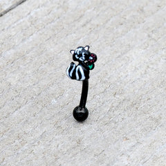 16G 5/16 Black Funky Skunk Curved Eyebrow Ring