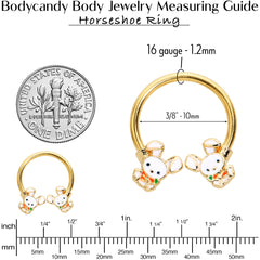 16G 3/8 Gold Tone Cutie Easter Bunny Horseshoe Circular Barbell