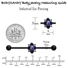 14G Purple Gem Black Scrolling Hearts Industrial Barbell 38mm