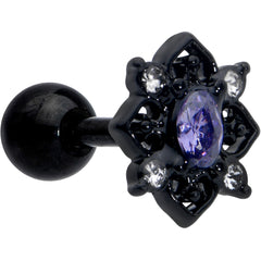 16G 1/4 Purple Gem Black Scrolling Hearts Cartilage Tragus Earring