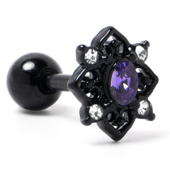 16G 1/4 Purple Gem Black Scrolling Hearts Cartilage Tragus Earring