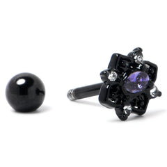 16G 1/4 Purple Gem Black Scrolling Hearts Cartilage Tragus Earring
