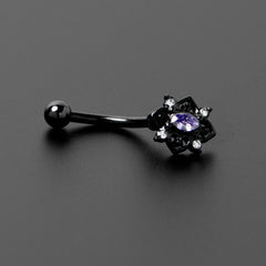 16G 5/16 Purple Gem Black Scrolling Hearts Curved Eyebrow Ring