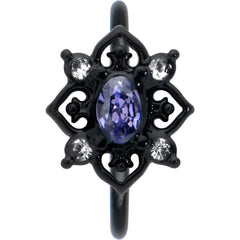 20G 5/16 Purple Gem Black Scrolling Hearts Nose Hoop