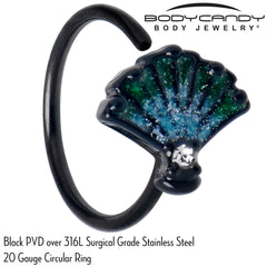 20G 5/16 Clear CZ Gem Black Serenity Ocean Magic Shell Nose Hoop