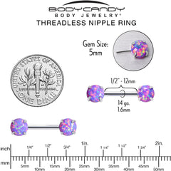 14G 1/2 Purple Synthetic Opal Threadless Barbell Nipple Ring Set