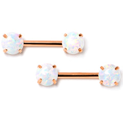 14G 1/2 White Synthetic Opal Rose Hue Threadless Nipple Ring Set