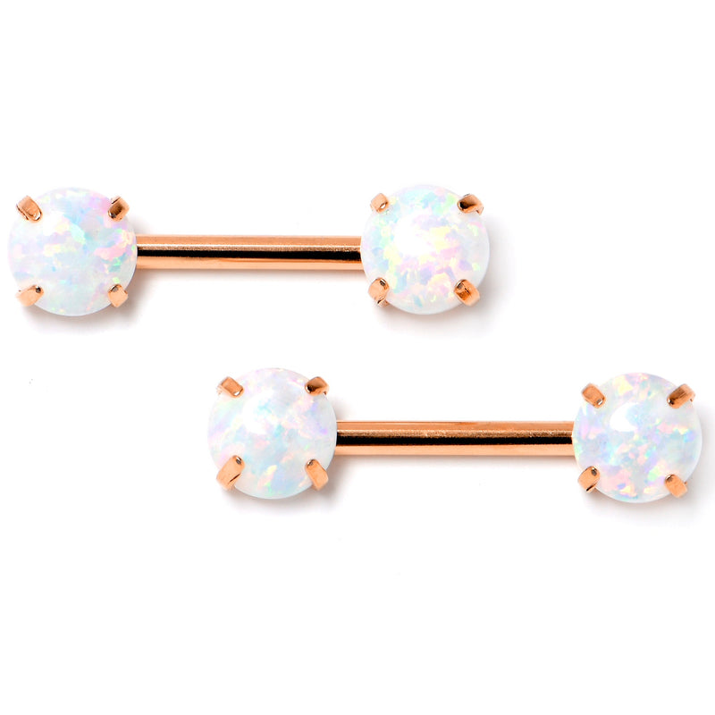 14G 1/2 White Synthetic Opal Rose Hue Threadless Nipple Ring Set