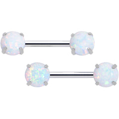 14G 1/2 White Synthetic Opal Threadless Barbell Nipple Ring Set