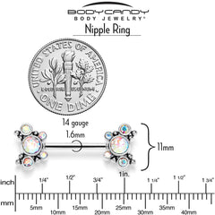 14G 9/16 Aurora CZ Gem Circles Threadless Barbell Nipple Ring Set