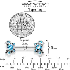14G 9/16 Blue CZ Gem Circles Threadless Barbell Nipple Ring Set