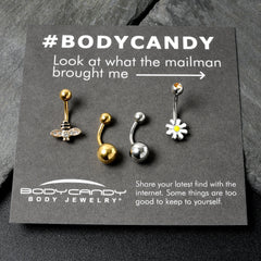 Clear Yellow Gem Gold Tone Bee Flower Belly Ring Set of 4