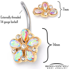 Aurora Clear Gem Filigree Flower Fantasy Double Mount Belly Ring