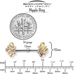 14G 9/16 Aurora Gem Golden Crown Deluxe Barbell Nipple Ring Set