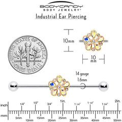 14G Aurora Gem Filigree Flower Fantasy Industrial Barbell 38mm