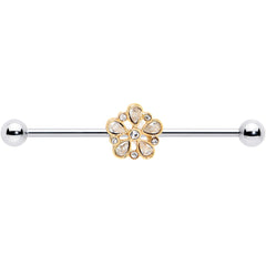 14G Clear Gem Filigree Flower Fantasy Industrial Barbell 38mm