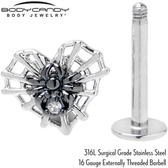 16G 5/16 Clear CZ Gem Heart of Spider Labret Monroe Tragus