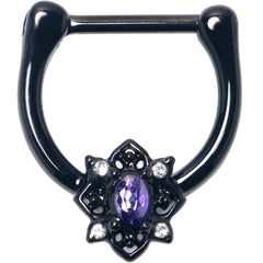 16G 5/16 Purple Gem Black Scrolling Hearts Cartilage Clicker