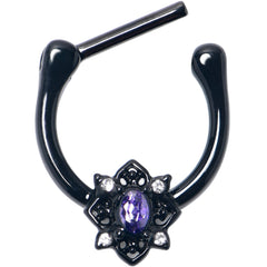 16G 5/16 Purple Gem Black Scrolling Hearts Cartilage Clicker