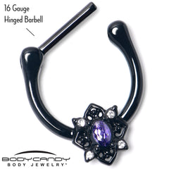 16G 5/16 Purple Gem Black Scrolling Hearts Cartilage Clicker