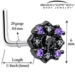 20G 7mm Pink Gem Skull Cross L Shape Nose Ring