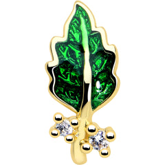20G 7mm Clear Gem Green Leaf Golden L Shape Nose Ring