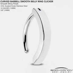 14G 3/8 316L Surgical Steel Smooth Style Hinged Hoop Belly Ring
