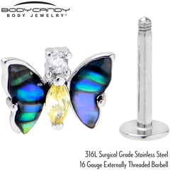 16G 5/16 Yellow Clear Gem Dark Butterfly Labret Monroe Tragus