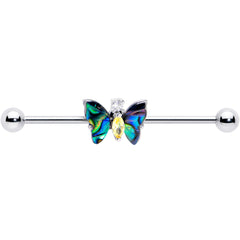 14G Yellow Clear Gem Dark Butterfly Industrial Barbell 38mm