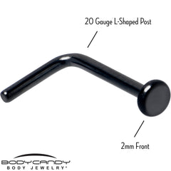 20G 1/4 Black ASTM F-136 Implant Grade Titanium 2mm Disc End L Shape Nose Ring
