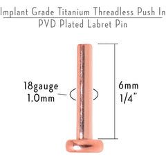 18G 1/4 Rosy Tone ASTM F-136 Implant Grade Titanium Threadless Post Only Labret
