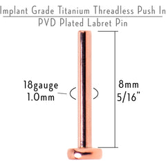 18G 5/16 Rosy Tone ASTM F-136 Implant Grade Titanium Threadless Post Only Labret