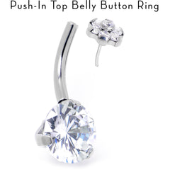 Clear CZ Gem ASTM F-136 Implant Grade Titanium Threadless Double Mount Belly Ring