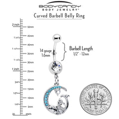 Clear Blue Gem Mermaid Whale Rider Moon Dangle Belly Ring