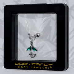 16G 1/4 Clear CZ Gem Heart And Rose Dangle Cartilage Earring