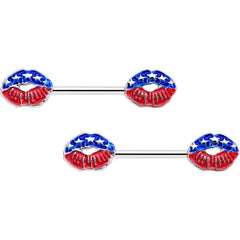 14G 9/16 Patriotic Kissy Lips Barbell Nipple Ring Set