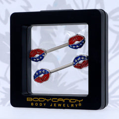 14G 9/16 Patriotic Kissy Lips Barbell Nipple Ring Set