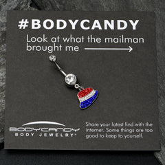 Red Blue Clear Gem Patriotic Hat Dangle Belly Ring