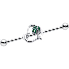 14G Clear Gem Palm Tree Love Heart Industrial Barbell 38mm