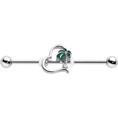 14G Clear Gem Palm Tree Love Heart Industrial Barbell 38mm