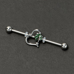 14G Clear Gem Palm Tree Love Heart Industrial Barbell 38mm